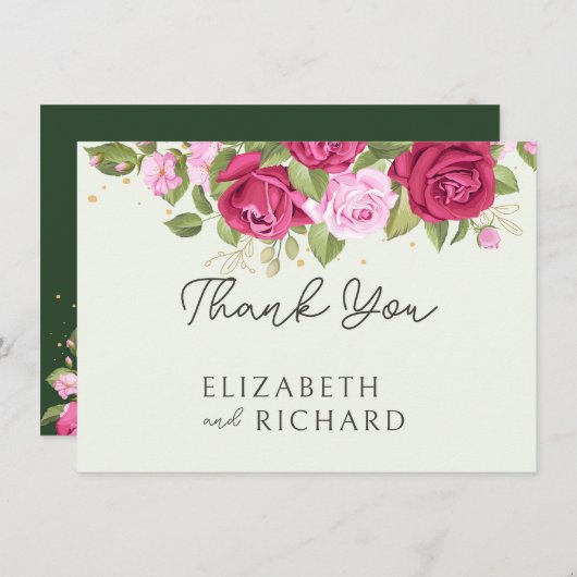Floral Pastel Waterverf Roos Bruiloft Bedankkaart (Voorkant / Achterkant)