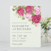 Floral Pastel Waterverf Roos Bruiloft Kaart (Staand voorkant)