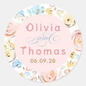 Floral Pastel Whimsical Elegant Wedding Ronde Sticker (Voorkant)