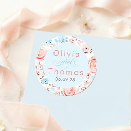 Floral Pastel Whimsical Elegant Wedding Ronde Sticker