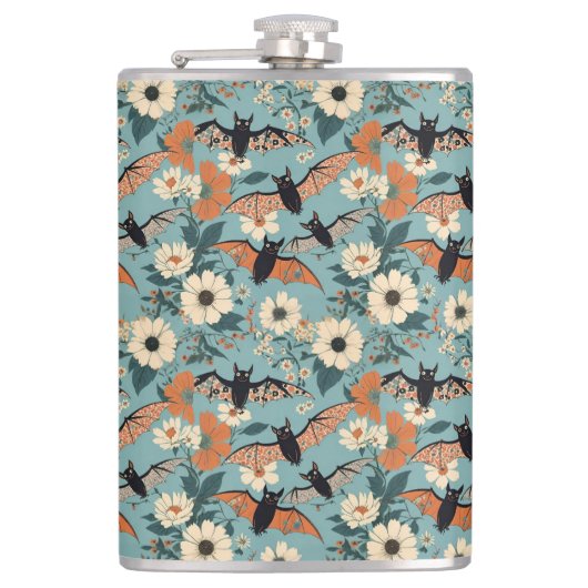 Floral Patchwork Halloween Bats & Flowers Heupfles (Voorkant)