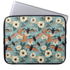 Floral Patchwork Halloween Bats & Flowers Laptop Sleeve