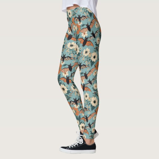 Floral Patchwork Halloween Bats & Flowers Leggings (Links)