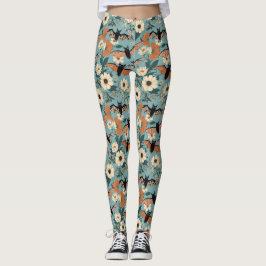 Floral Patchwork Halloween Bats & Flowers Leggings