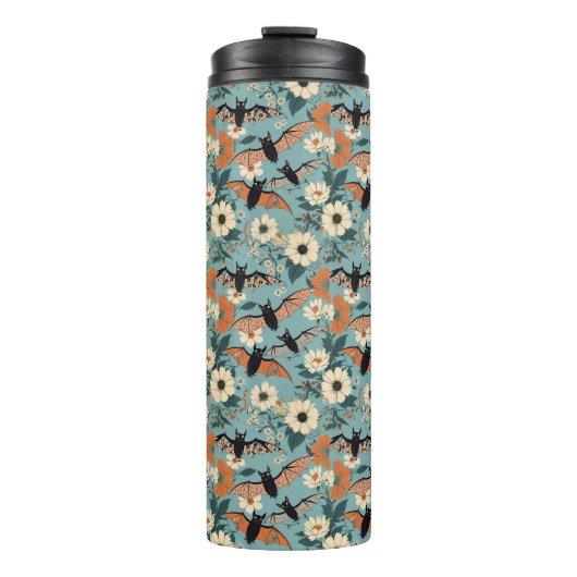 Floral Patchwork Halloween Bats & Flowers Thermosbeker (Voorkant)