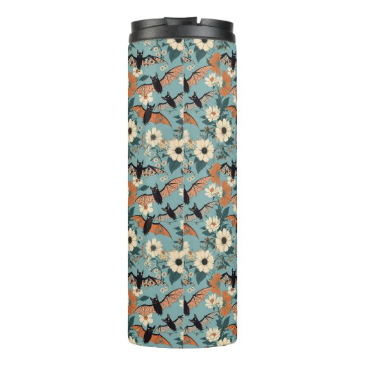 Floral Patchwork Halloween Bats & Flowers Thermosbeker (Achterkant)