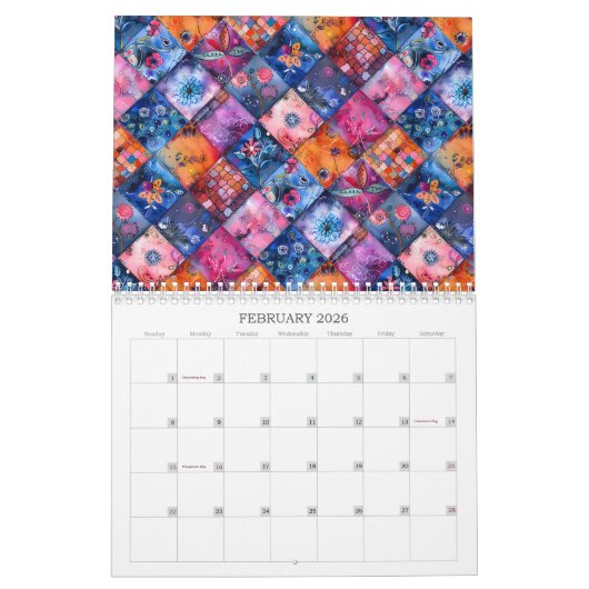 Floral Patchwork Quilt wandkalender Kalender (Feb 2026)