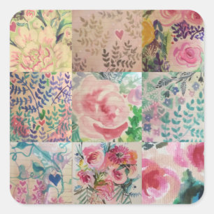 Floral patchwork vierkante sticker