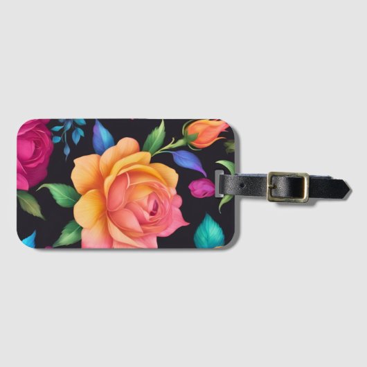 Floral Patern Roos Bagagelabel (Voorkant (horizontaal))