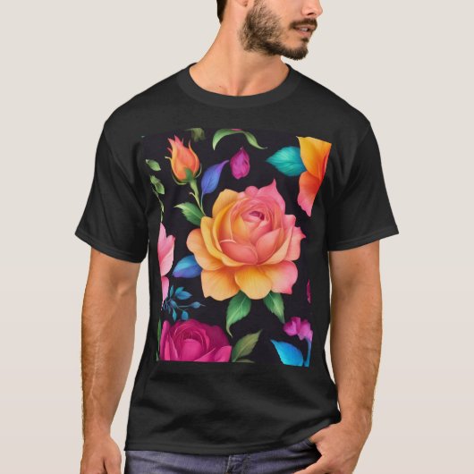 Floral Patern Roos T-shirt (Voorkant)