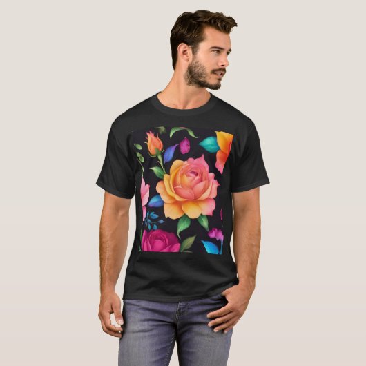 Floral Patern Roos T-shirt (Voorkant volledig)