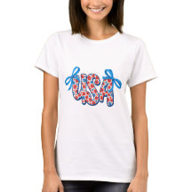 Floral Patriotic Coquette USA Bow T-shirt