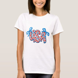 Floral Patriotic Coquette USA Bow T-shirt
