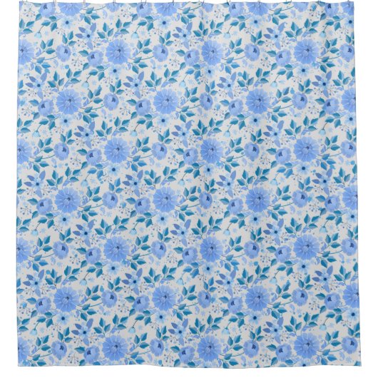 Floral patroon.06.FR. Blauw offwhite BG Douchegordijn (Voorkant)