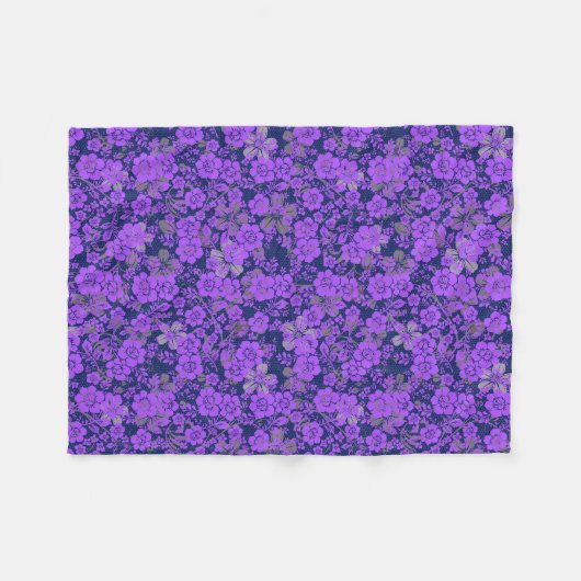 Floral patroon 15.Paars.b DBlue BG Fleece Deken (Voorkant (Horizontaal))