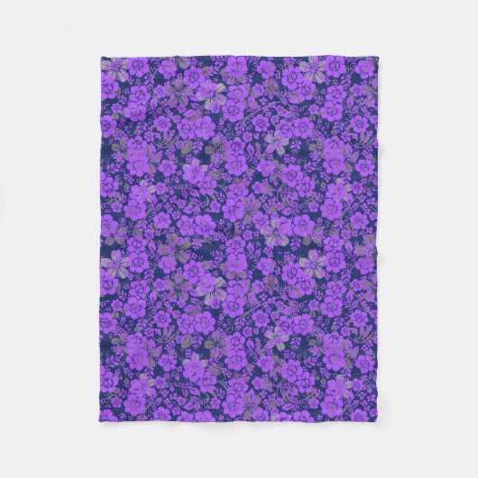 Floral patroon 15.Paars.b DBlue BG Fleece Deken (Voorkant)