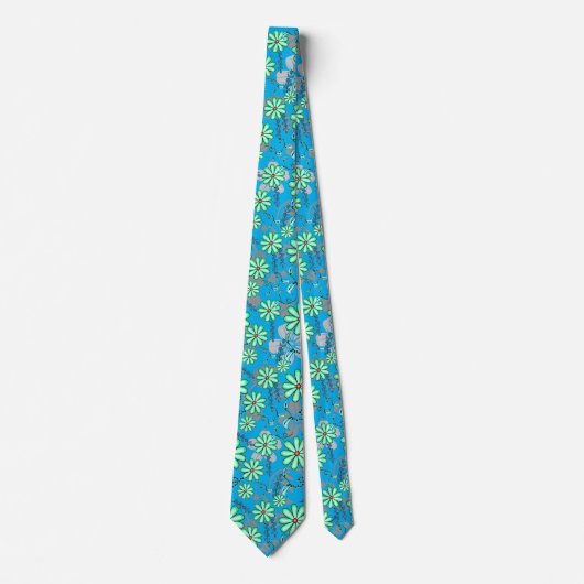 Floral patroon 17.b Lblue BG Stropdas (Voorkant)
