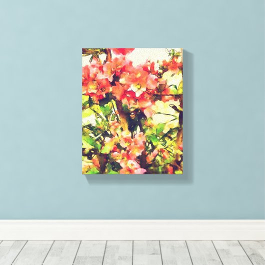 Floral Patroon 1 rode roze Waterverf Canvas Afdruk (Insitu (Houten vloer))