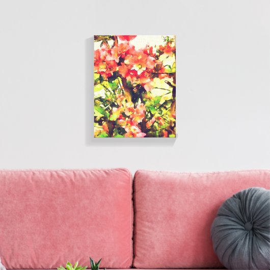 Floral Patroon 1 rode roze Waterverf Canvas Afdruk (Insitu (Woonkamer))