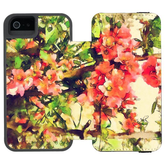 Floral Patroon 1 rode roze Waterverf Incipio iPhone Portemonnee Hoesje (Agenda Open)