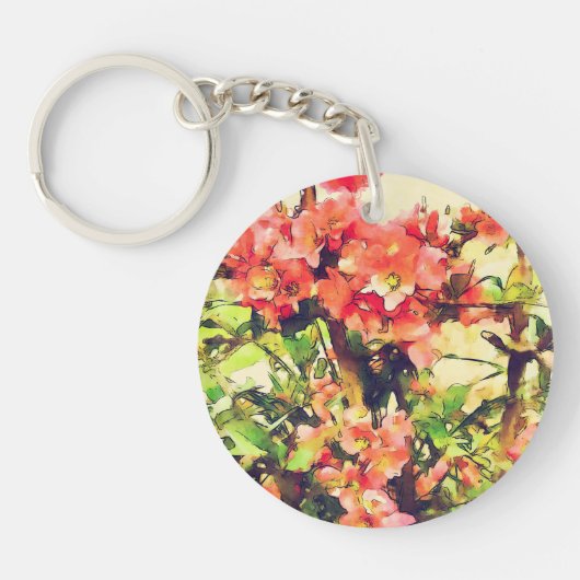 Floral Patroon 1 rode roze Waterverf Sleutelhanger (Voorkant)