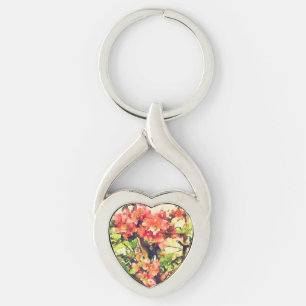 Floral Patroon 1 rode roze Waterverf Sleutelhanger