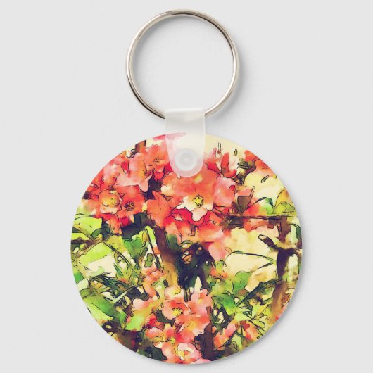 Floral Patroon 1 rode roze Waterverf Sleutelhanger (Voorkant)