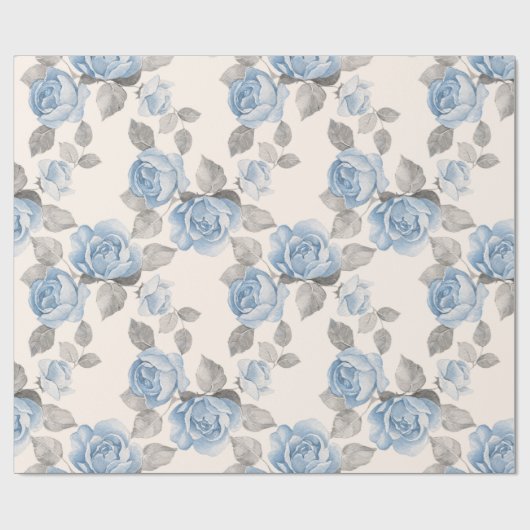 Floral patroon. blauwe rozen cadeaupapier (Vlak)