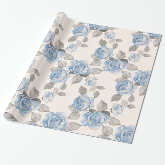 Floral patroon.  blauwe rozen cadeaupapier (Uitgerold)