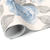 Floral patroon.  blauwe rozen cadeaupapier (Rol Hoek)