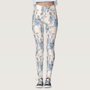 Floral patroon. blauwe rozen leggings