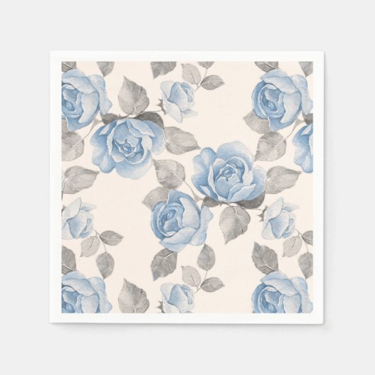 Floral patroon.  blauwe rozen servetten (Voorkant)
