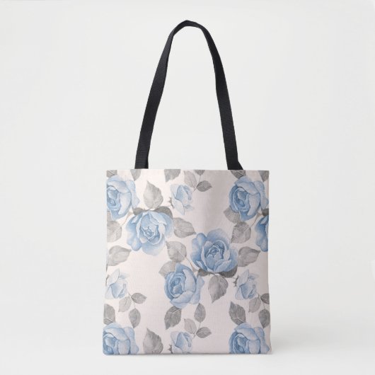 Floral patroon. blauwe rozen tote bag (Voorkant)