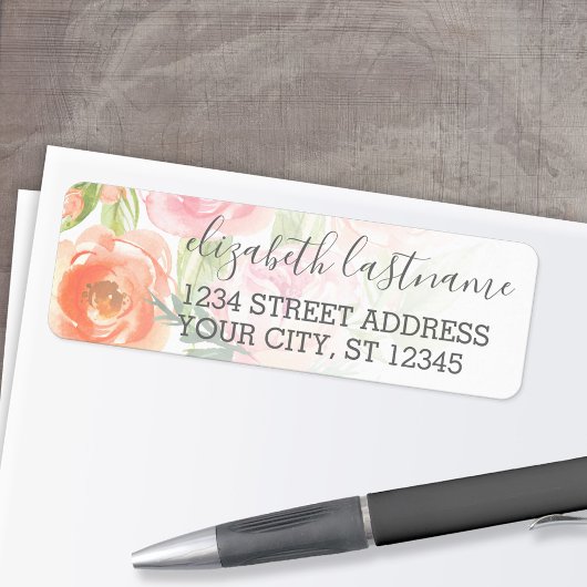 Floral Patroon Eigen naam van afgedekte Waterverf Etiket