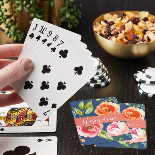 Floral Patroon Eigen naam van afgedekte Waterverf Pokerkaarten (Insitu)