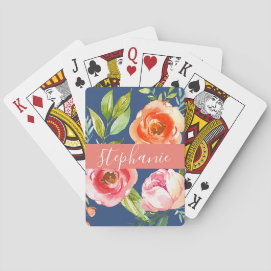 Floral Patroon Eigen naam van afgedekte Waterverf Pokerkaarten (Achterkant)