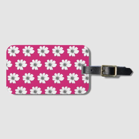 Floral patroon Fuscia roze Bagagelabel (Voorkant (horizontaal))