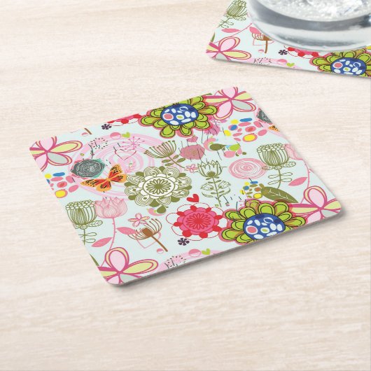 Floral patroon in retro-stijl 2 kartonnen onderzetters (Schuin)