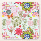 Floral patroon in retro-stijl 2 kartonnen onderzetters (Voorkant)