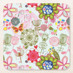 Floral patroon in retro-stijl 2 kartonnen onderzetters