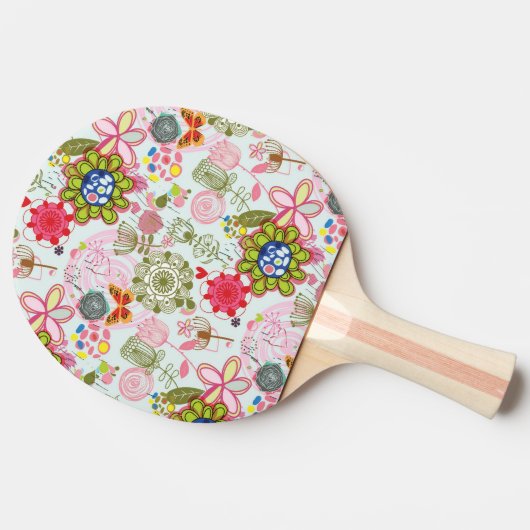 Floral patroon in retro-stijl 2 tafeltennisbatje (Zijkant)