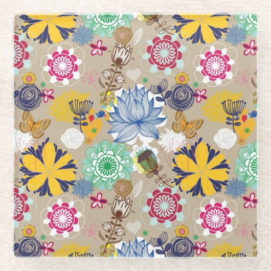 Floral patroon in retro-stijl 3 glazen onderzetter (Voorkant)