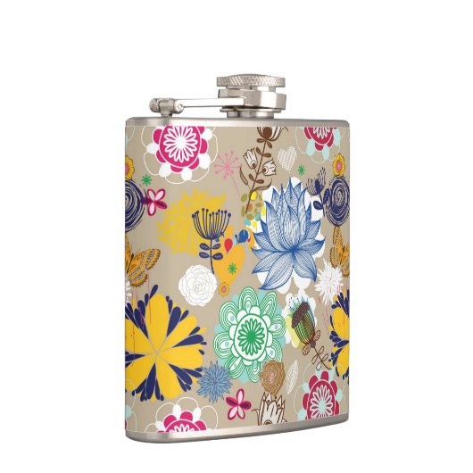 Floral patroon in retro-stijl 3 heupfles (Rechts)