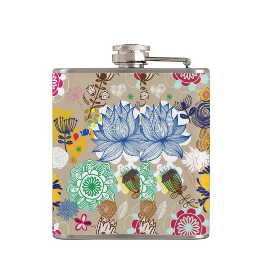 Floral patroon in retro-stijl 3 heupfles (Achterkant)