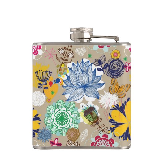 Floral patroon in retro-stijl 3 heupfles (Achterkant)