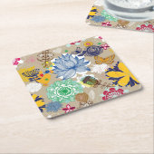 Floral patroon in retro-stijl 3 kartonnen onderzetters (Schuin)