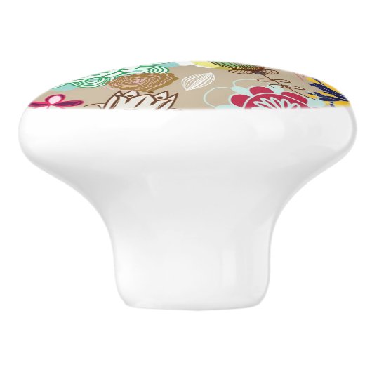 Floral patroon in retro-stijl 3 keramische knop (Zijkant)