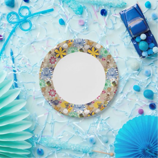 Floral patroon in retro-stijl 3 papieren bordje (Feest)