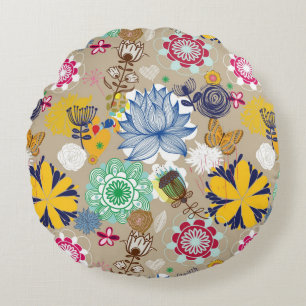 Floral patroon in retro-stijl 3 rond kussen
