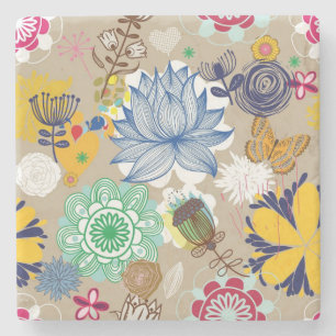 Floral patroon in retro-stijl 3 stenen onderzetter